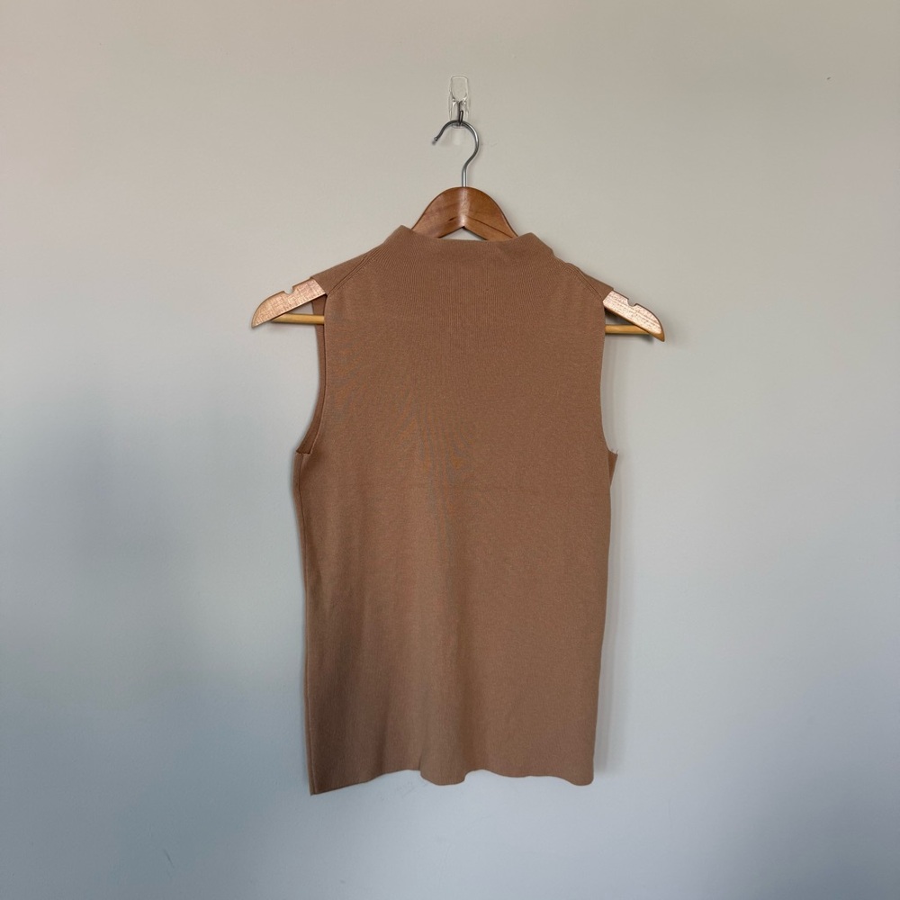 Ann Taylor Camel Color Sleeveless Mock Neck Neutral Lightweight Sweater Top - Picture 8 of 12